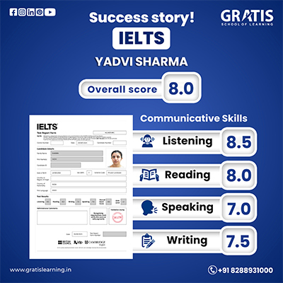 Yadvi ielts Result in Panchkula 8 Bands