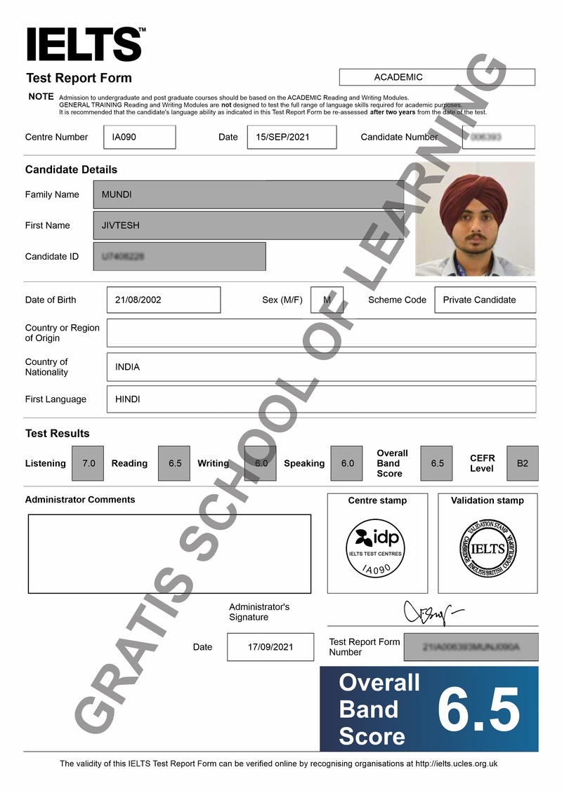 IELTS test marksheet 4